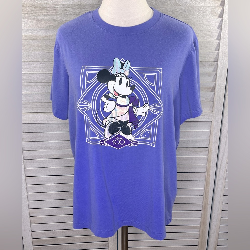 DISNEY Disney Parks 100 Anniversary Women's Minnie Mouse T-Shirt Purple-Small